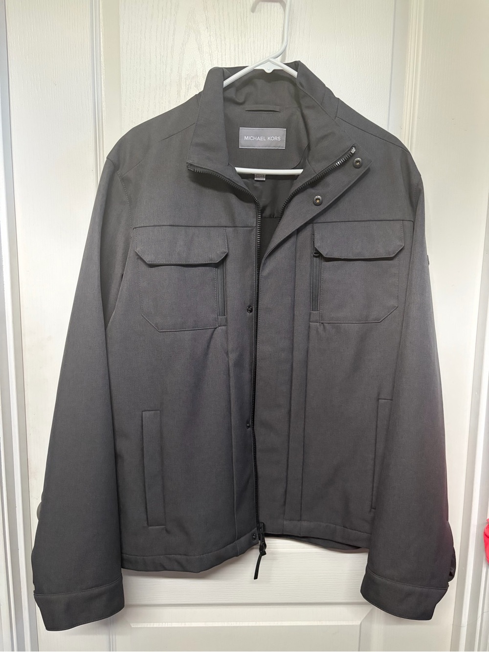 Michael Kors Men's Dark Gray Field Jacket with Stand Collar
